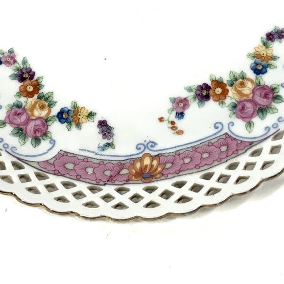 Ca 1920 Schumann Bavaria Dresden Plate Reticulated, Scalloped and Gold Leaf Edge - Picture 2 of 10